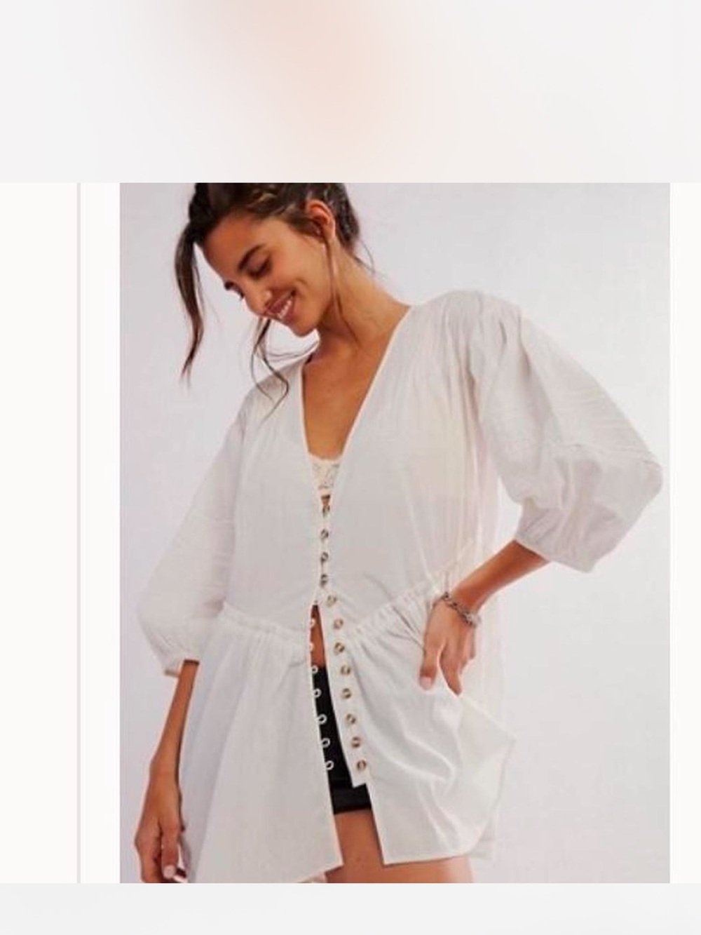 Free People White Button-Front Peasant Blouse Tunic